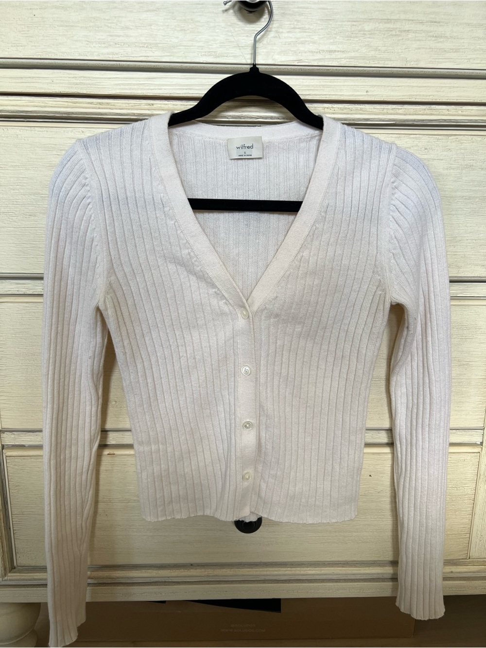 Wilfred Cream Ribbed V-Neck Button-Front Cardigan